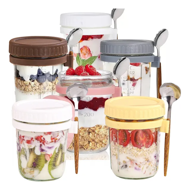 6 Pzs Recipientes De Avena Overnight Vidrio Mason Jar 12 Oz