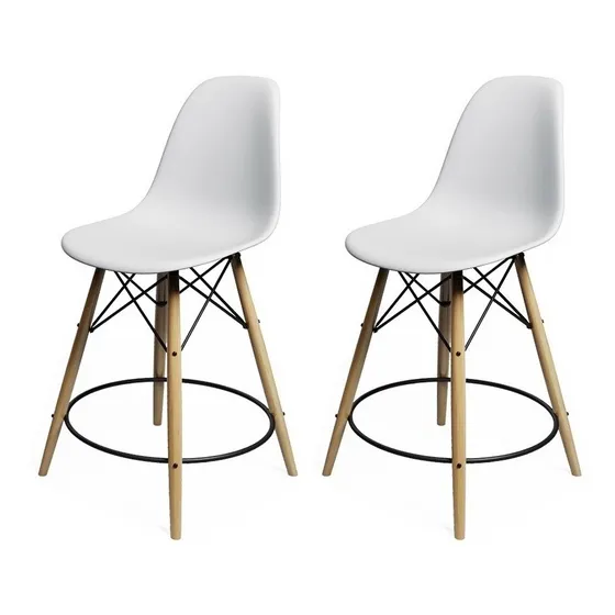Kit 2 Banquetas Alta Eames Eiffel Wood - Base De Madeira