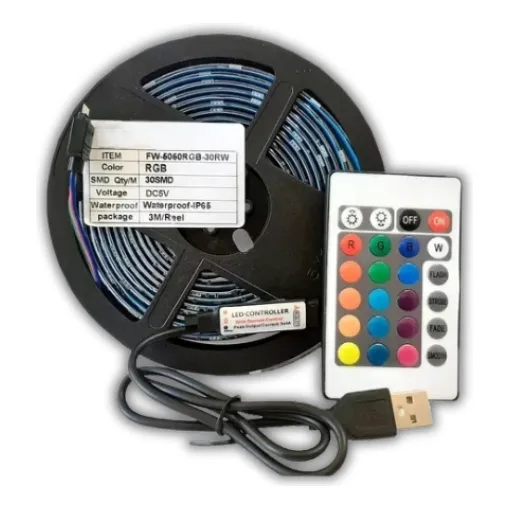 Fita Led 5050 Rgb 30 Leds/m 5v 8w Bivolt Conector Usb Ip65