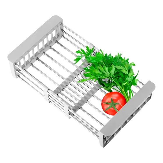 Secaplatos Extensible Para Bacha Pileta Escurridor Vasos Verduras Frutas Platos Acero Secaplato Color Gris