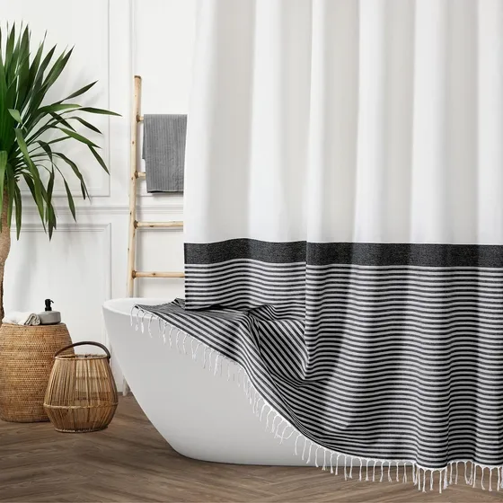 Mitovilla Cortina Ducha Larga Color Blanco Negro 72 X 84  Xl