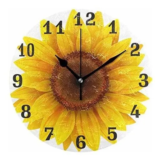 Flor Floral Girasol Redondo Acrílico Reloj De Pared, Zr2na
