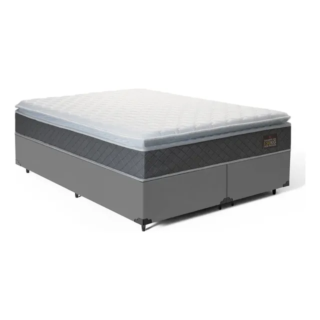 Cama Box Queen + Colchão De Espuma D45 C/ Pillow Top Cor Cinza