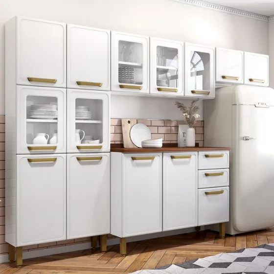 Cozinha Completa Aço C/ Portas Vidro Bella Bertolini Cor Branco