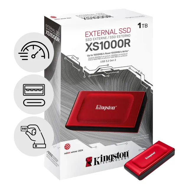 Disco Sólido Ssd Externo 1tb Kingston Xs1000r Usb C 3.2 Rojo