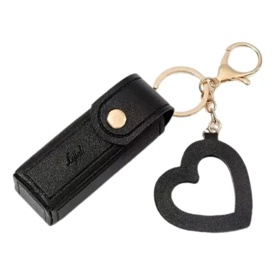 Llavero Cuero Porta Lápiz Labial Espejo Corazón Moda Mujer