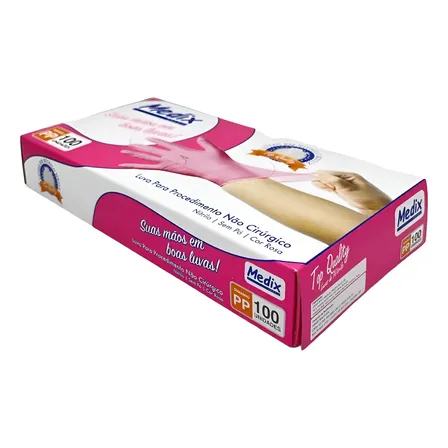 Luva Nitrílica Rosa Não Cirúrgico S/pó - C/100un - Medix