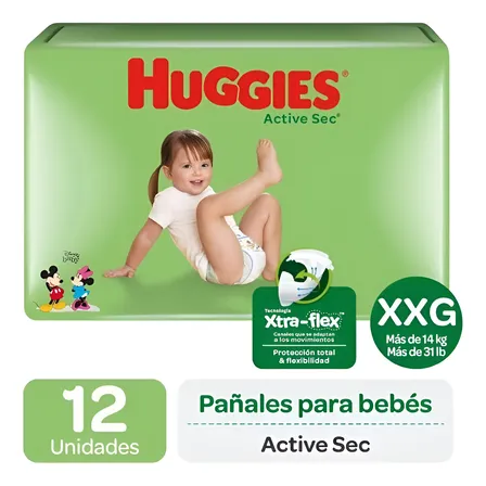 Pañal Huggies Active Sec Xxg 60 Un (5pqtx12)