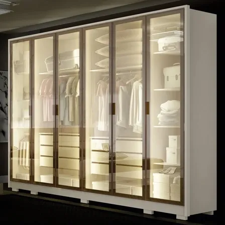 Guarda-roupa Casal 6 Portas Reflectas Com Led 6 Gavetas Mdf Off White