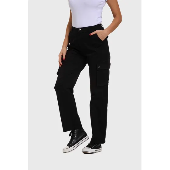 Pantalón Mujer Cargo Gabardina Negro