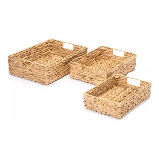 Bandejas Canasto Jacinto De Agua Fibra Apilables Set X 3 Uni