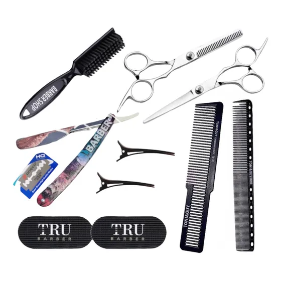 Kit Set Peluqueria ,tijera Corte + Pulir + Navaja + Peine . 
