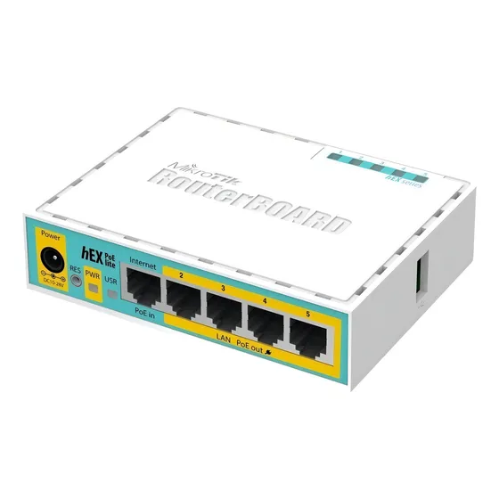 Router MikroTik RouterBOARD hEX PoE lite RB750UPr2 blanco/turquesa