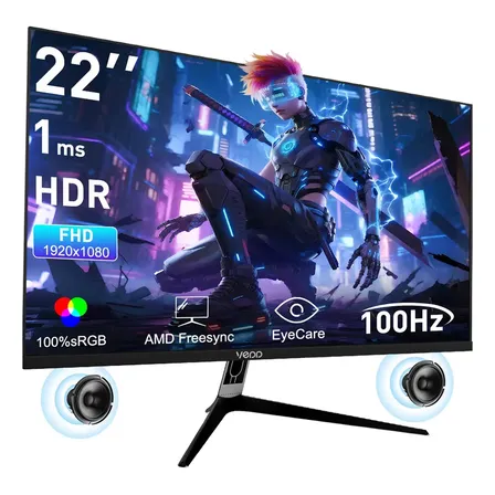 Monitor Gamer Vedd 22 Pulgadas Pantalla Fhd 1080P 100hz Para Pc,Altavoces Dual Integrados,Tiempo de Respuesta 1ms,FreeSync,Low Blue Light