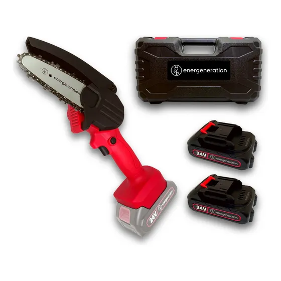 Minimotosierra Energeneration SCE-1 Recargable Batería Inalámbrica Con 2 Baterias Color Rojo