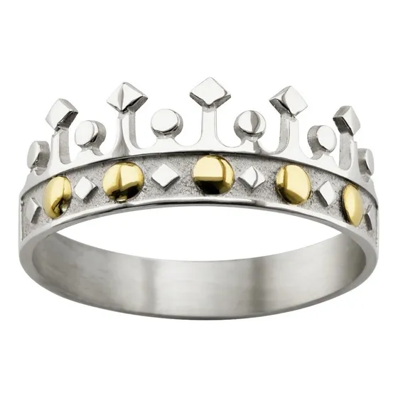 Alianza Corona Plata 925 Y Oro Anillos Rey  O Reina 