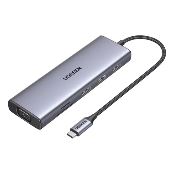 HUB USB-C UGREEN Docking Station 9 en 1 3 USB-A 3.0 USB-C PD Carga 100W HDMI 4K 30Hz RJ45 Gigabit Ethernet VGA Lector Tarjetas SD + Micro SD TF Uso Simultáneo Chip de Última Generación | Cuotas sin interés