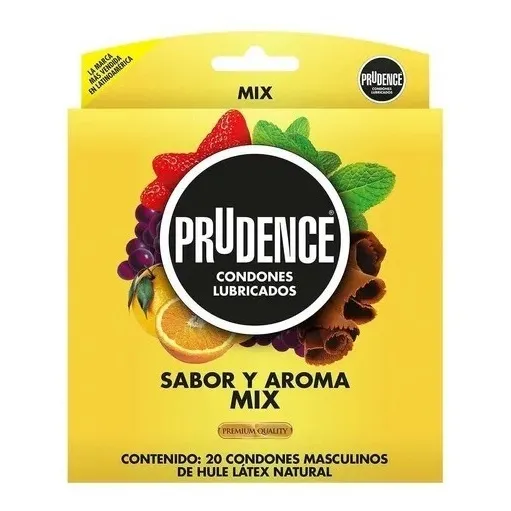 20 Condones de Látex Prudence Mix Lubricados Sabor y Aroma