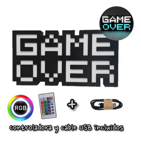 Lampara Game Over Con Luces Led Rgb Y Control Remoto 