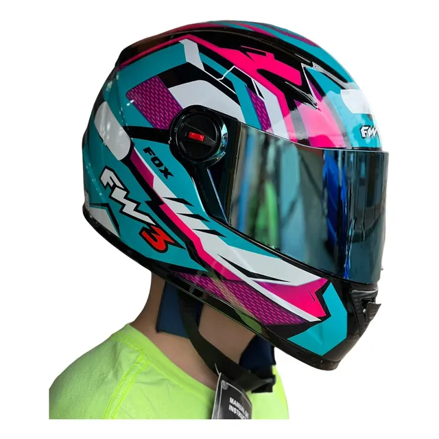 Capacete Fechado Fw3 Moto Gtx Fox Azul Tifanny C/ocúlos