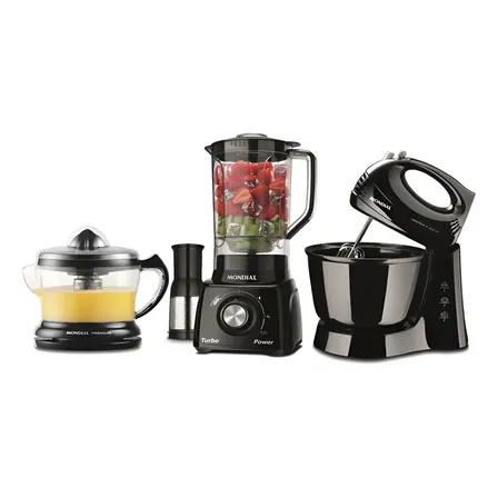 Conjunto Batedeira Liquidificador Espremedor Mondial Cor Preto