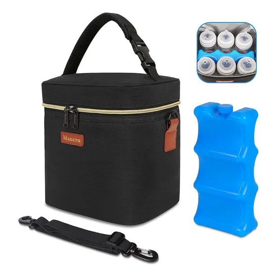 Porta Biberones Hielera Leche Materna Bolsa Termica Se Adapta A 6 Biberones De Hasta 9 Onzas Bolsa De Biberones Aislada Con Paquete De Hielo Mancro 9841 Negro