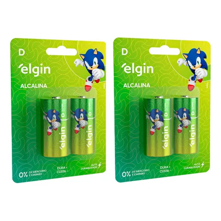 4 Pilhas Alcalinas Grande D Elgin Cartela 2 Peças 1.5v Lr20