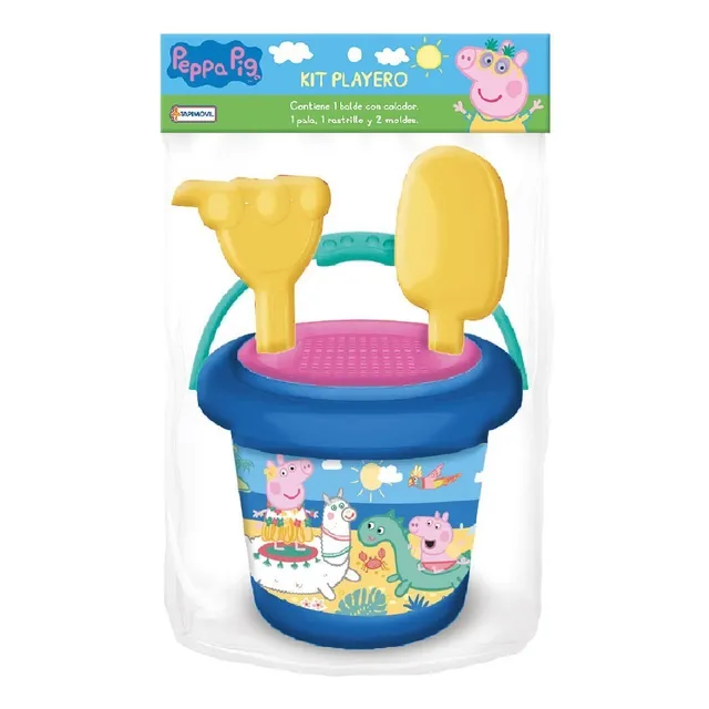 Set De Playa Peppa Pig Balde Pala Rastrillo Colador Moldes