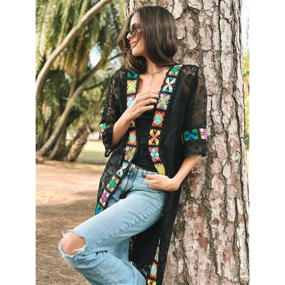 Kimono De Mujer Glasgow De Encaje Flores Bordada Gu1470