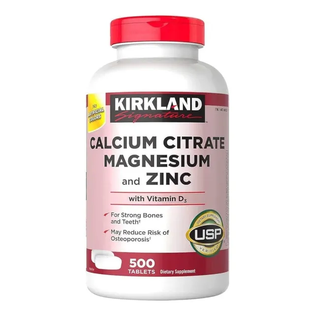 Citrato De Calcio, Magnesio Y Zinc 500 Tabletas Kirland 