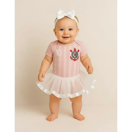 Body Corinthians Rosa Saia Tulé Timão Mesversário Menina