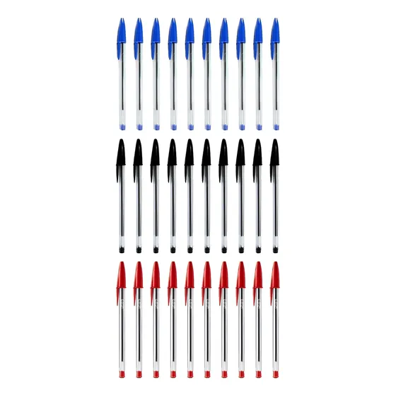 Caneta Esferografica Bic Cristal 30un Cores Azul Preta Vm Exterior Azul Preta Vermelha