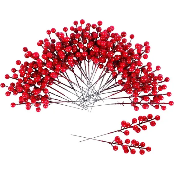 20 Pcs Tallos De Bayas Rojas Artificiales Adornos De Navidad