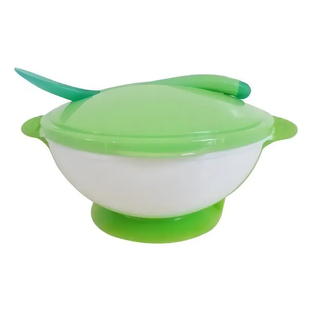 Plato Para Bebe Adherible, Adherente Con Cuchara Color Verde