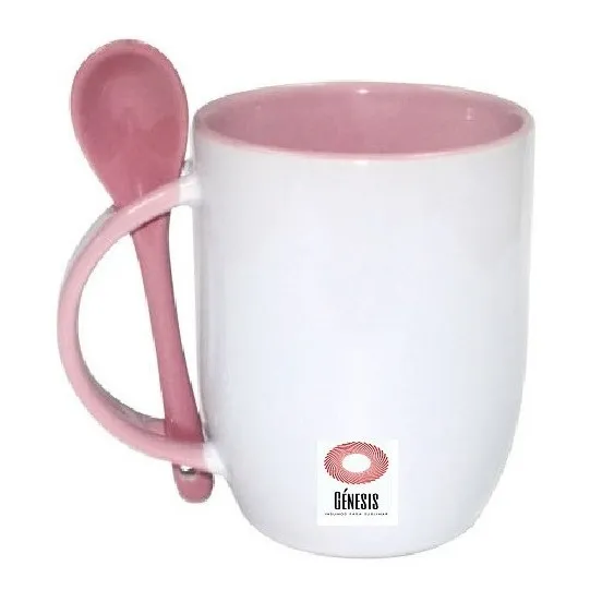 Taza Ceramica Con Cuchara Rosa Sublimable Sublimar