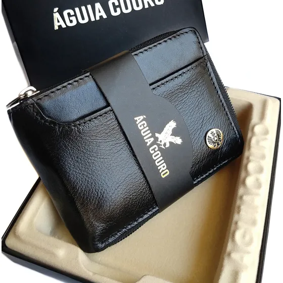 Tripari Acessorios 904 carteira masculina couro legítimo com porta documentos removível com fecho cor preta