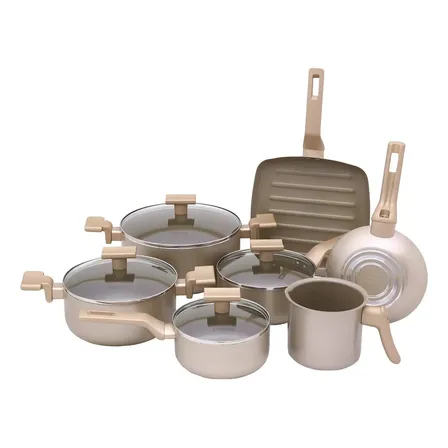 Conjunto De Panelas Sartin Champ 7 Peças Cerâmica Mimo Style Champanhe