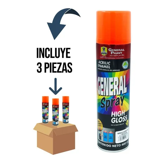3 Pz - Pintura General Paint A2702 Naranja Fluorescente