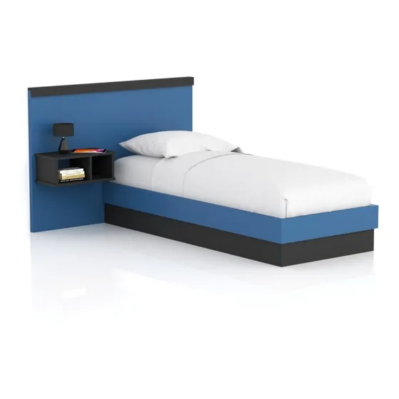 Cama Juvenil Respaldo Mesa De Luz Una Plaza Dormitorio Color Azul