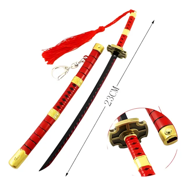Mini Espada Llavero Metal Demon Slayer Rojo 22cm Con Soporte