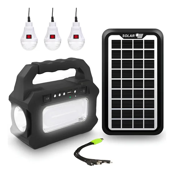 Sistema De Iluminación Solar 4 Focos Camping 6000mah Batería