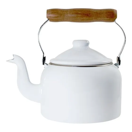 Chaleira Esmaltada Agata Indução 1,8l Ewel Cabo De Madeira Cor Branco