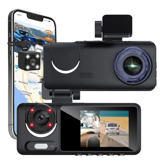 Cámara Para Automovil Grabadora Dashcamera 1080p 3 Pantalla