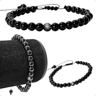 Pulseira Pedra Natural Onix Preta Quartzo Proteção Força Pulseira Pedra Natural Onix Preta Quartzo Proteção Força