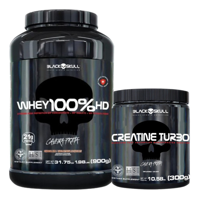 Kit Black Skull Whey 3w 100% Hd 900g + Creatina Turbo 300g Sabor Cookies Kit Black Skull Whey 3w 100% Hd 900g + Creatina Turbo 300g Sabor Cookies