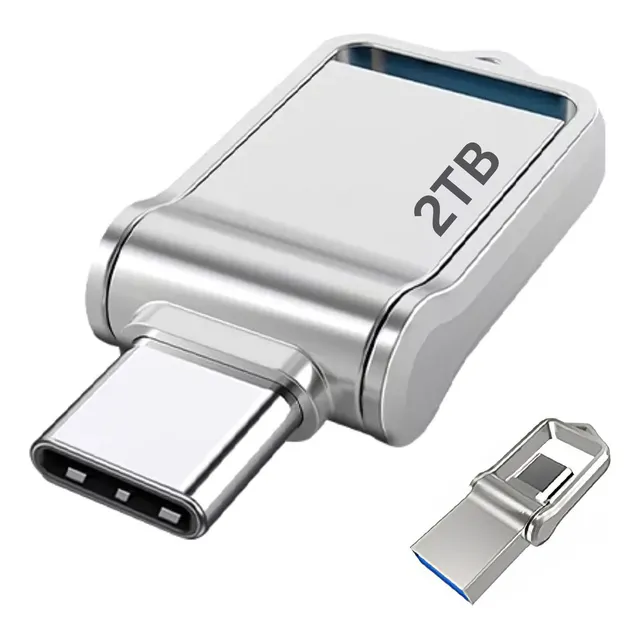 Memoria Usb 2tb Alta Velocidad 3.0 2 En 1 Tipo C Y Usb Plateado