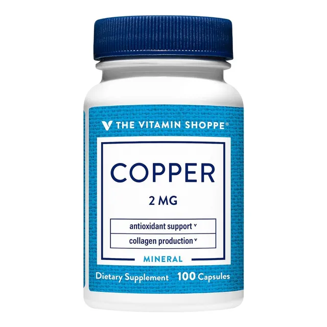 Cobre 2 Mg The Vitamin Shoppe 100 Cápsulas Sin Sabor