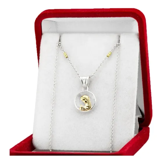 Conjunto Dije Virgen Niña Cristal Roca Plata Y Oro Bautismo