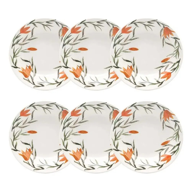 Conjunto 6 Pratos Fundos Floridos