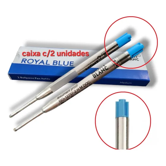 2 Refil Carga Caneta Mont Blanc Azul Coroa Balpen Balpoint